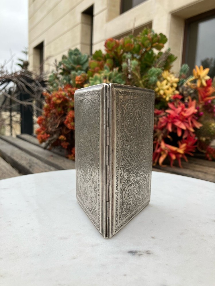 Antique Museum solid silver 84 Cigarette case box handmade needle Engraving