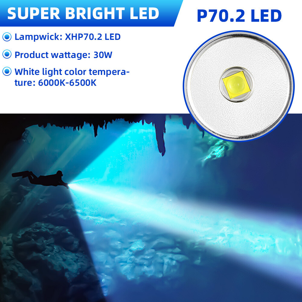 350000LM LED Professional Scuba Diving Light Underwater Flashlight Dive Torch US