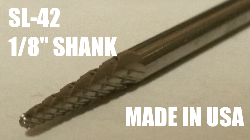 SL42D Taper SOLID Carbide Burr Bur Cutting Tool Die Grinder Bit 1/8"