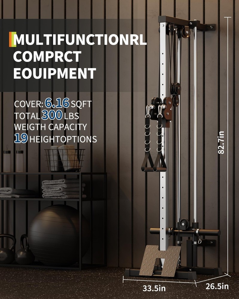 Wall Mount Cable Station LAT Pulldown Machine w/19 Positions Dual Pulley