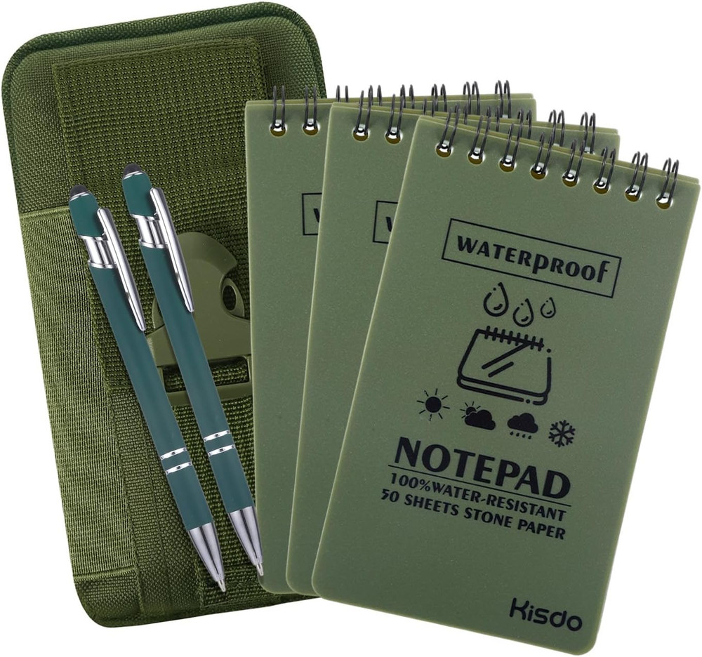 6 Pcs Waterproof Notepad, Set with 3 Waterproof Notebook, 1 Canvas Organizer and