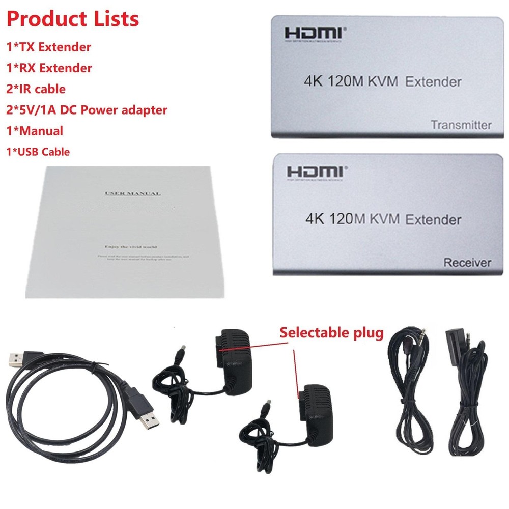 4K HDMI KVM Extender 120M 1080P HD No Delay Support USB KVM Extending Control A