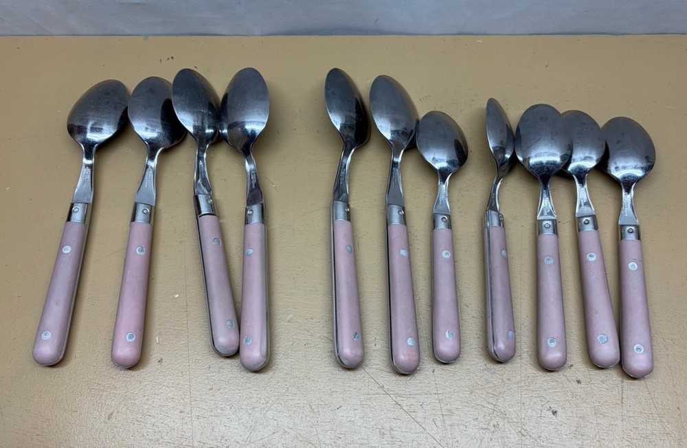 11-Carnival WESLEY Stainless Flatware Pink Plastic Handle Spoons