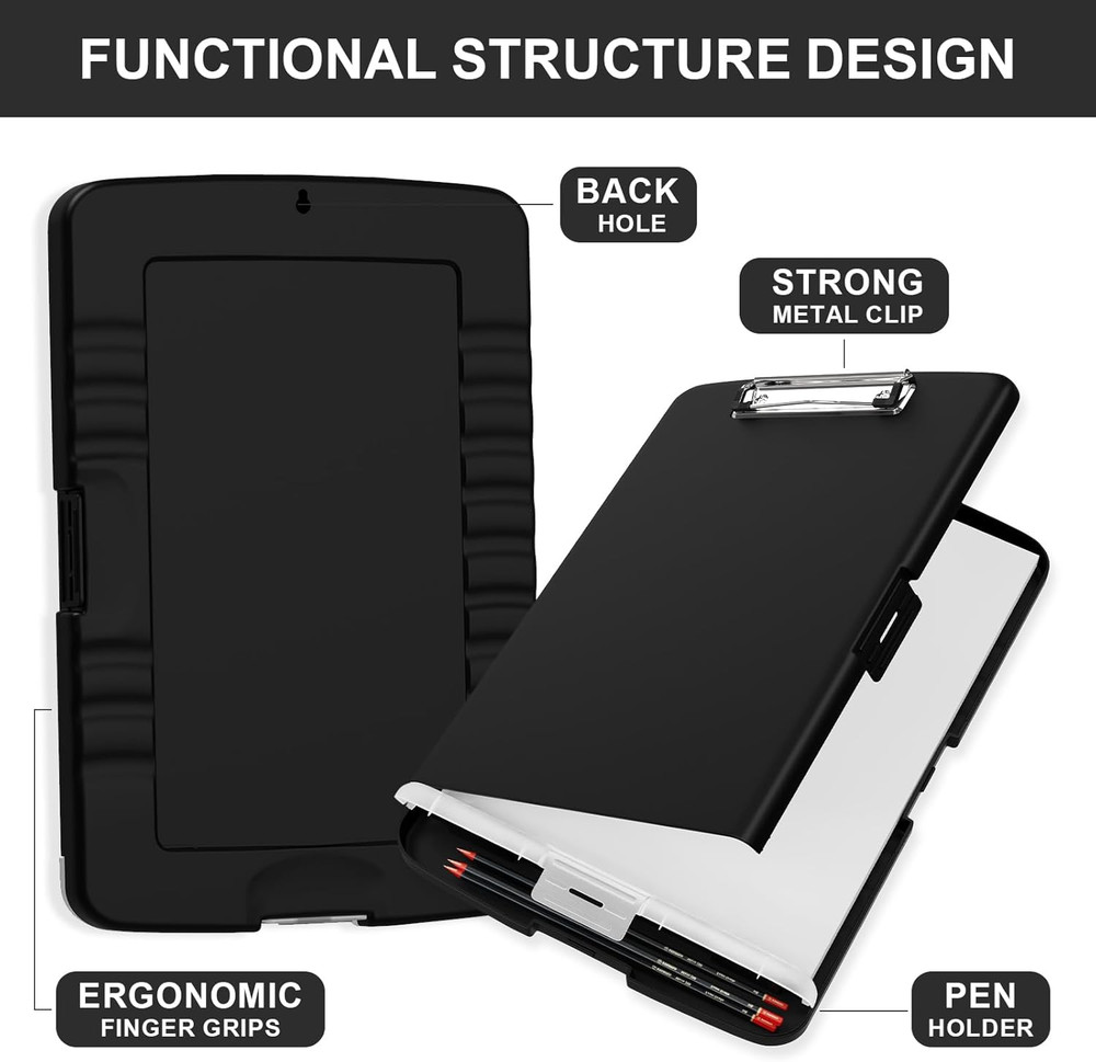 Plastic Clipboard with Storage, 8.5 x 11 Storage Organization Box Side-Opening,