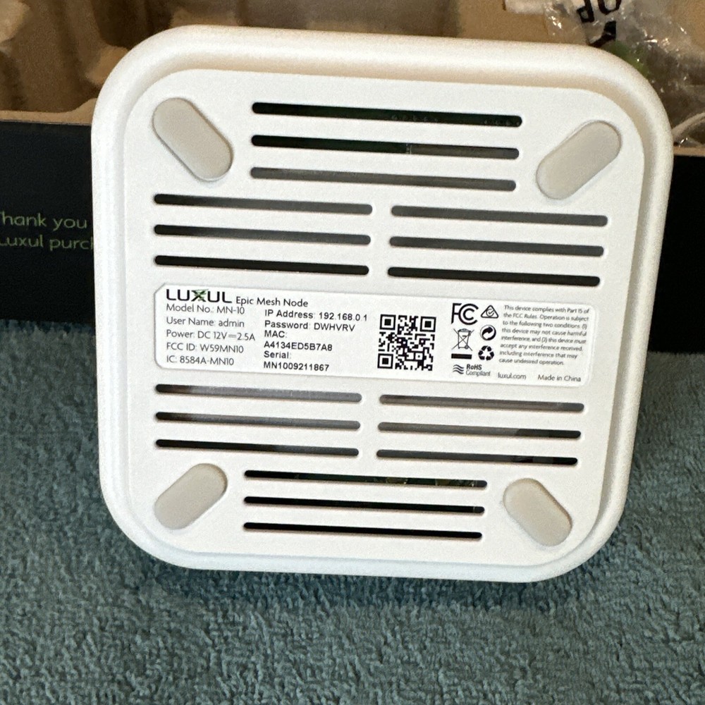 Luxul MN-10 Epic Mesh Node Network Router/Wireless Access Point WHITE NIB