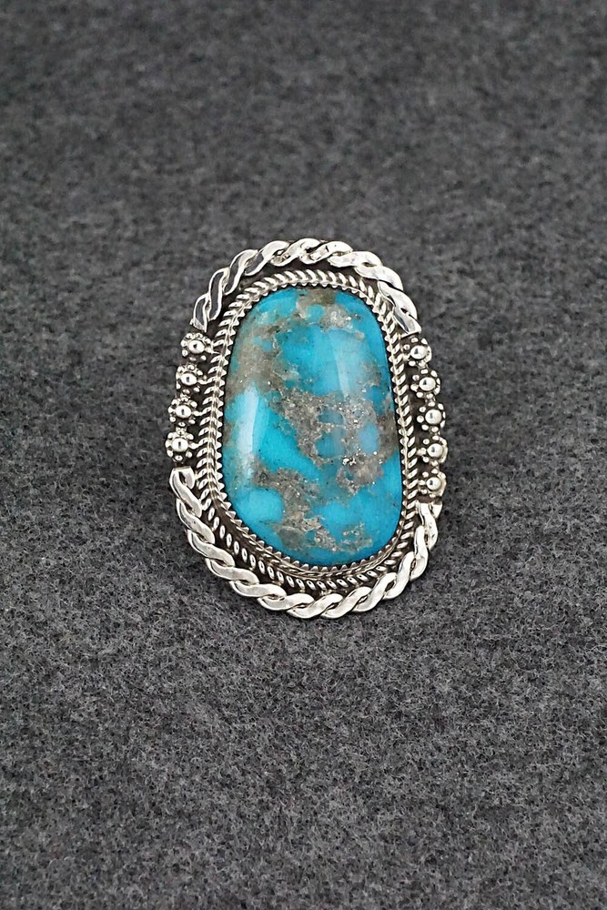 Turquoise & Sterling Silver Ring - Leslie Nez - Size 9.75