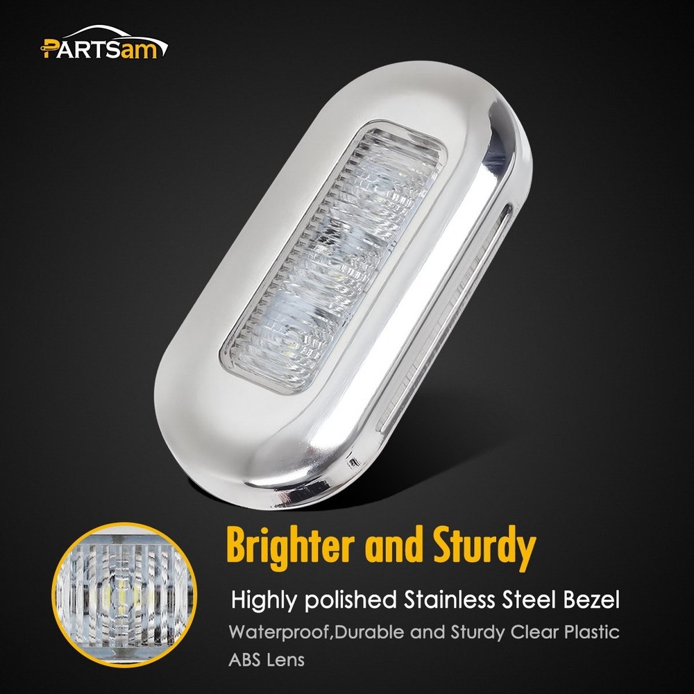 Partsam 4pcs 3" LED Oblong Stainless Courtesy Light Submersible ['White']