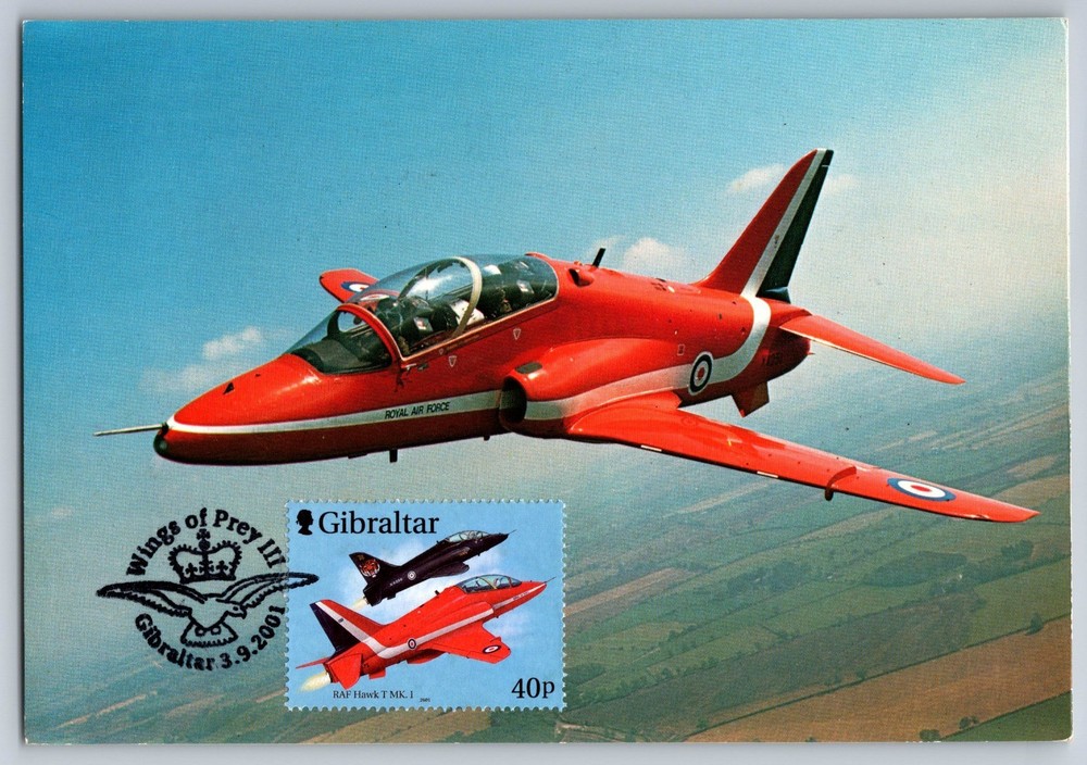Gibraltar 2001 RAF Hawk T MK. 1 FDC Maxi Card w/Pictorial Cancel