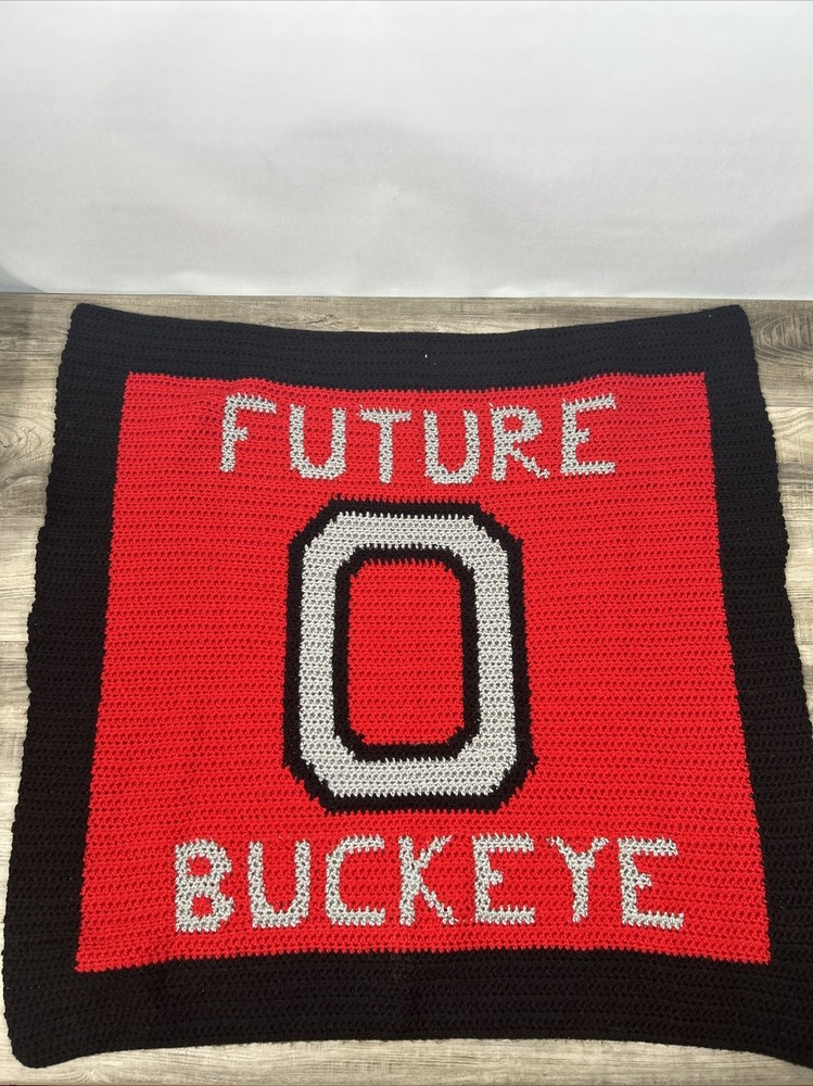 Handmade Crochet Ohio State Buckeyes Blanket 37x37 FUTURE BUCKEYE