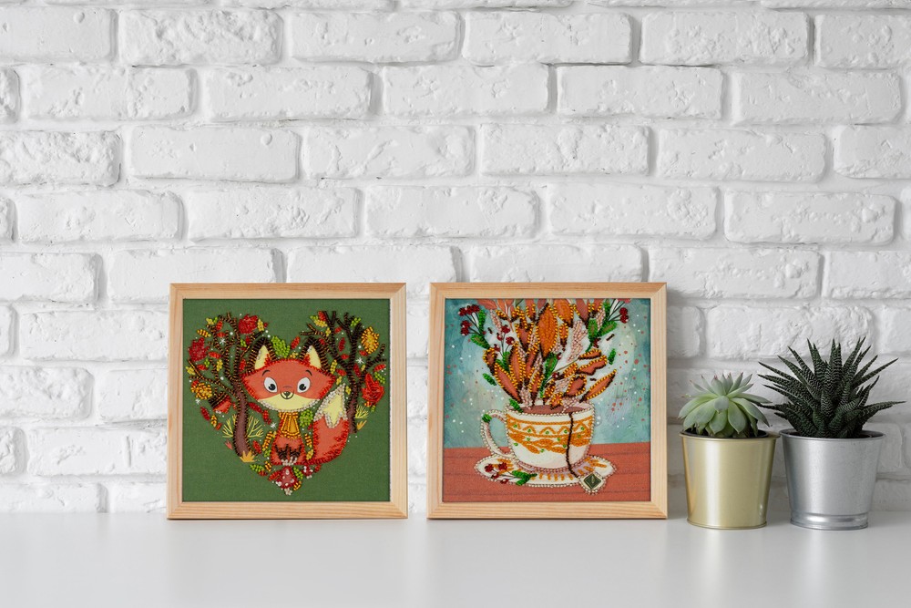 DIY Bead Embroidery Kit Red Fox Beaded stitching needlepoint beadwork