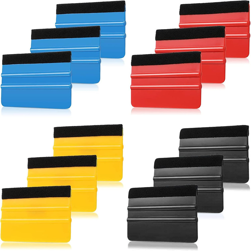 12 Pieces Plastic Felt Edge Squeegee Tool Vinyl 4 Inch Felt Squeegee Applicator