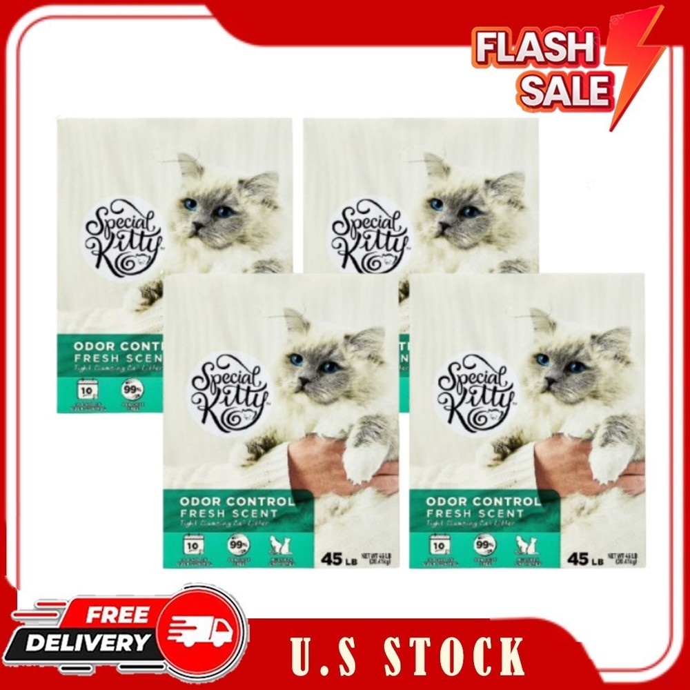 (4 pack) Special Kitty Clumping Clay Cat Litter, Fresh Scent, 45 lbs Box
