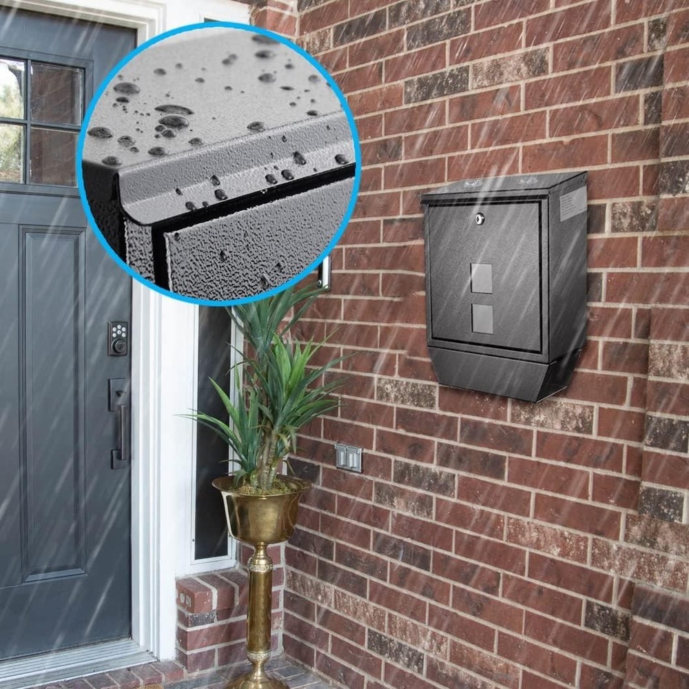 Wall Mount Locking Mailbox with Newspaper Holder, Rainproof Galvanized Mail Box