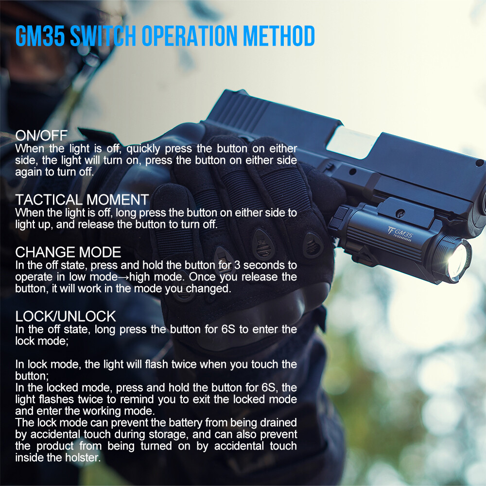 Trustfire 1350LM Tactical LED Pistol Light （Strobe Function）Weapon Flashlight R