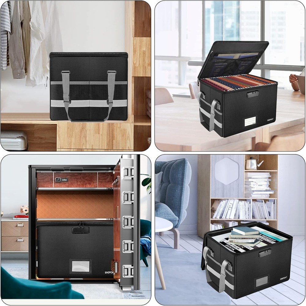 File Box with Lock,Fireproof Document Box with Zipper＆Pockets,Collapsible Fil...