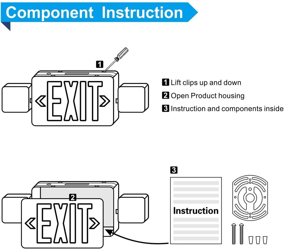 UL Listed 1 Pack - Red Led Emergency Exit Light Battery Exit Sign Combo Set.