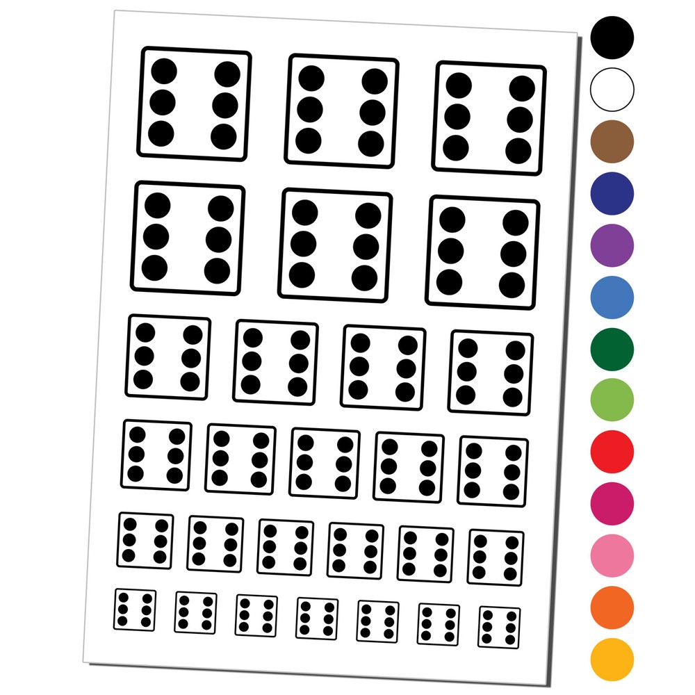 Six 6 Dice Die Temporary Tattoo Water Resistant Set