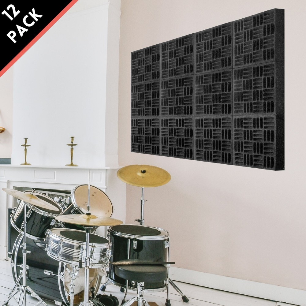 Foroomaco Grid Style Acoustic Panels - 12 Pack (Black)