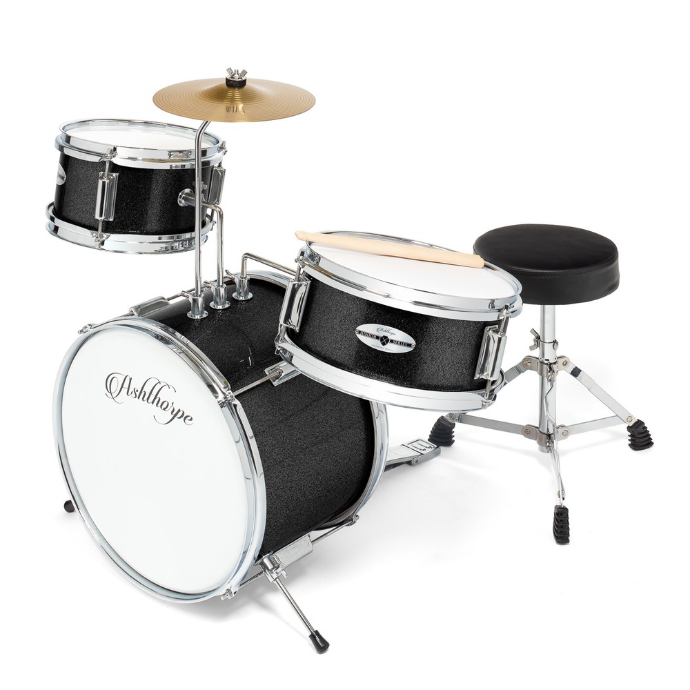 OPEN BOX - 3-Piece Junior Drum Set - Complete Mini Beginner Kit - Black