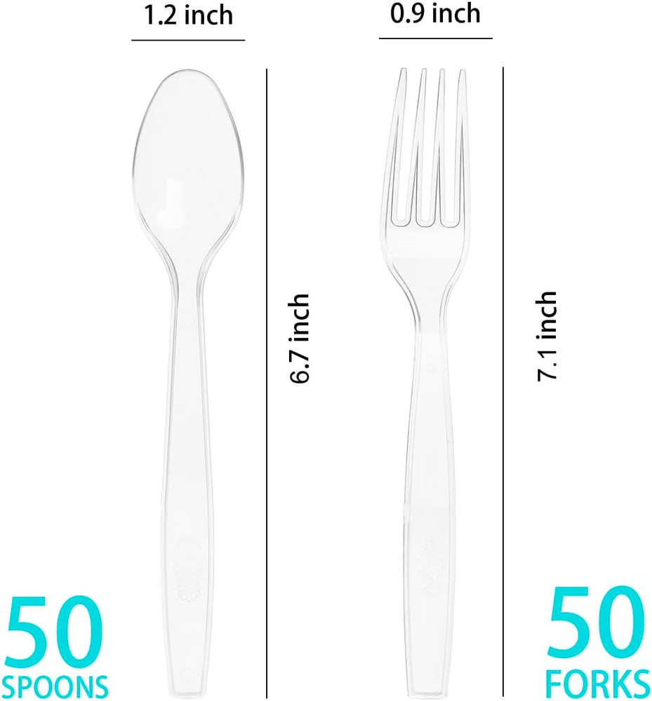 100 Count Plastic Silverware, Heavy Weight Plastic Forks Spoons Disposable Utens