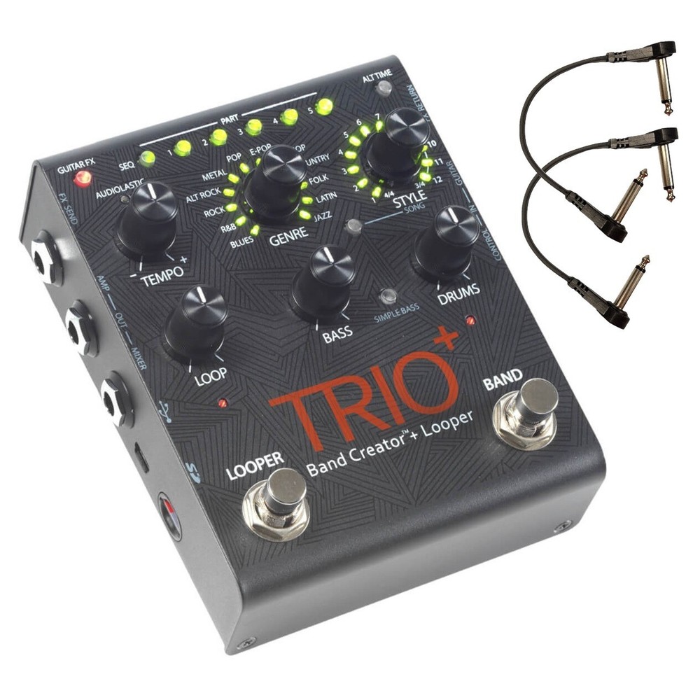 DigiTech Trio+ Band Creator Plus Looper Guitar Effects Pedal with 2 Patch Cables