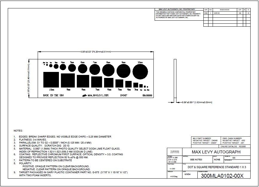 Negative 1" x 3", Dot and Square Calibration Target = # 62-269 = Open Box