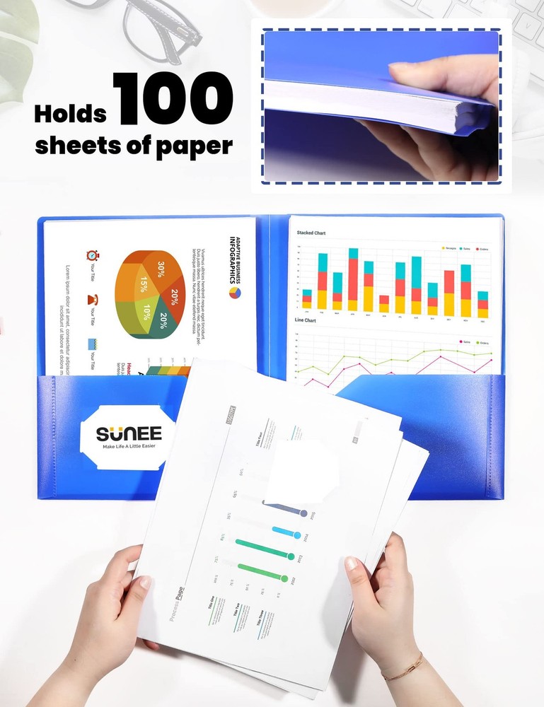 12 Pack 2 Pocket Folder Assorted Colors Heavy Duty Plastic Fits Letter Size