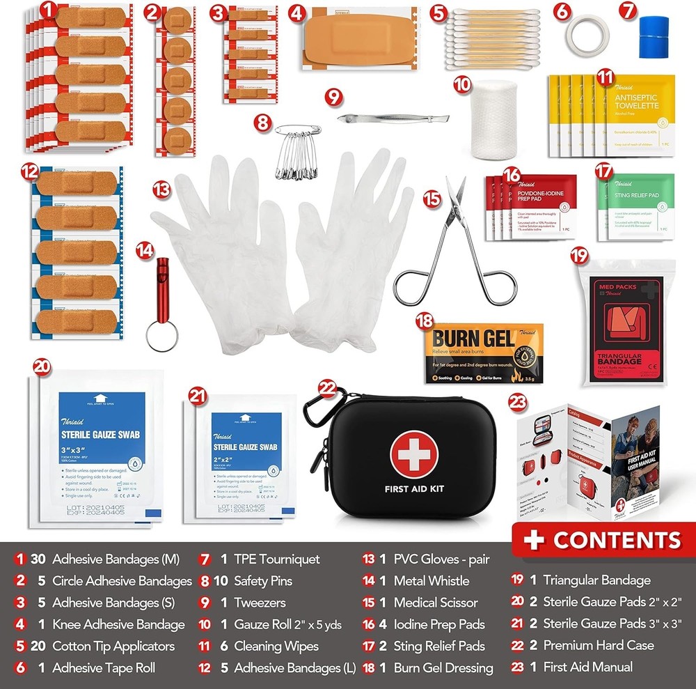 Mini First Aid Kit, 100 Pieces Water-Resistant Hard Shell Small Case - Perfec...