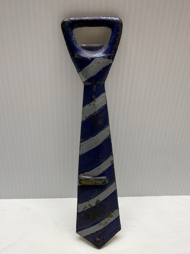 Cast Iron Tie Bottle Opener Blue Gray Stripe Barware Tool