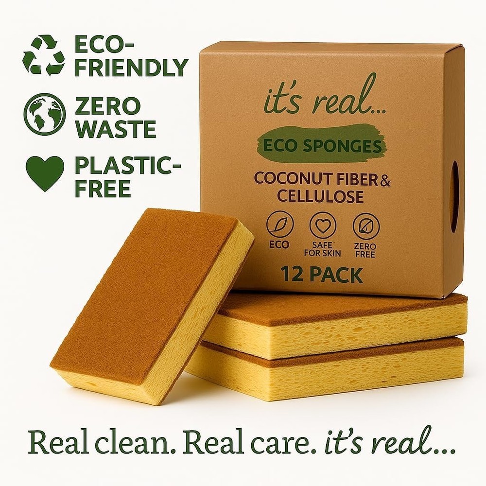 Eco Sponges Coconut & Cellulose Biodegradable Kitchen Scrubbers 12 Pack