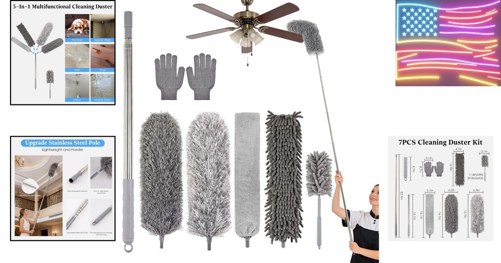 Microfiber Feather Duster Kit with Extension Pole, 7 PCS Washable Reusable Du...