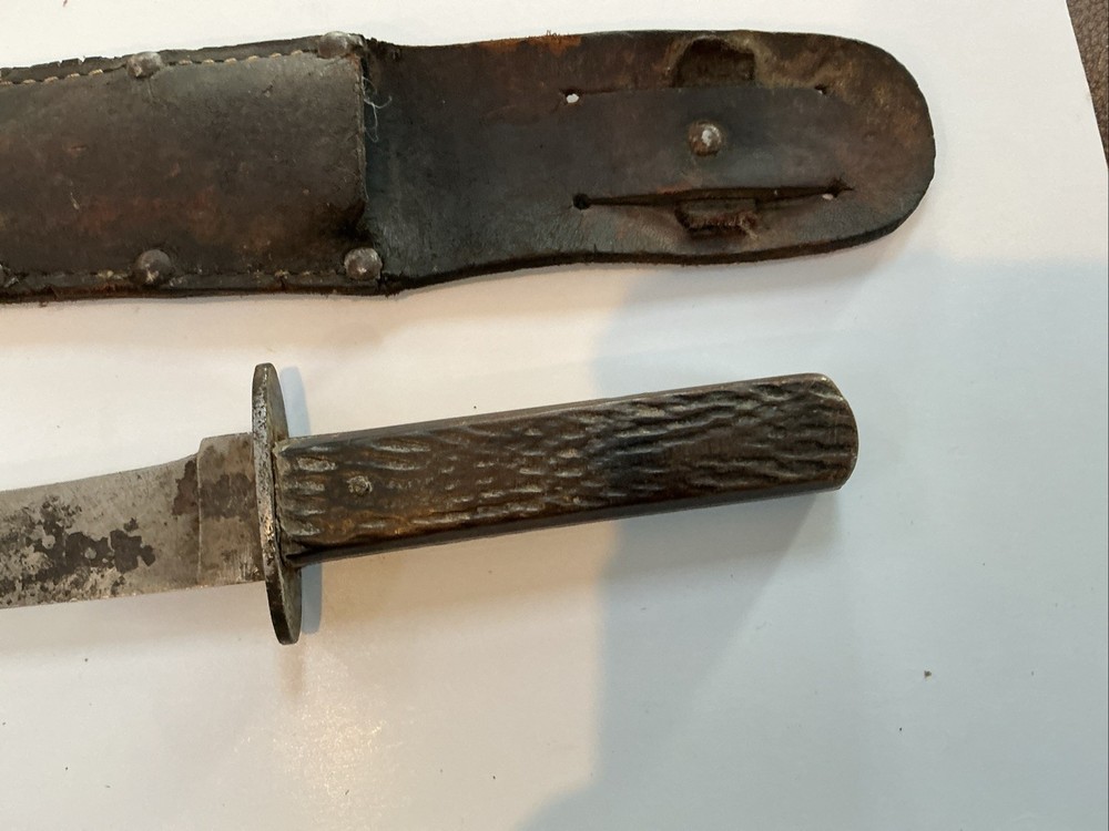 Vintage Olcut Union Cut Co Bone Stag Fixed Blade 4.25”