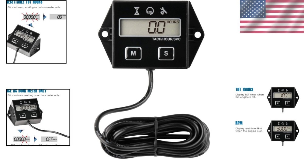 User-Friendly Digital Hour Meter with Service Reminder & RPM Tracker for Engines