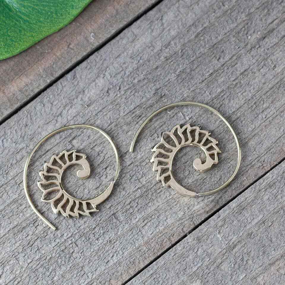Brass Hollow Spiral Hoop Earring