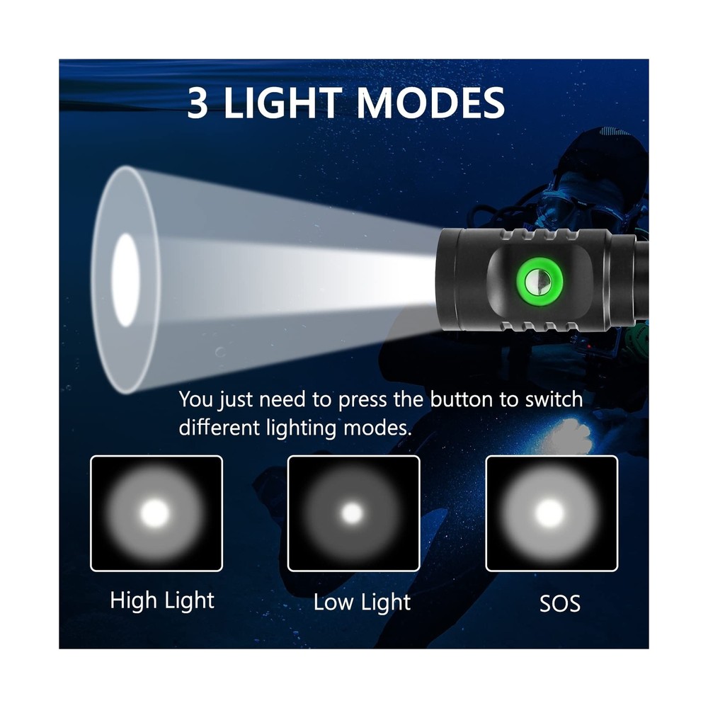 WINDFIRE 5000 Lumen Scuba Diving Flashlight Dive Torch Snorkeling Light Recha...
