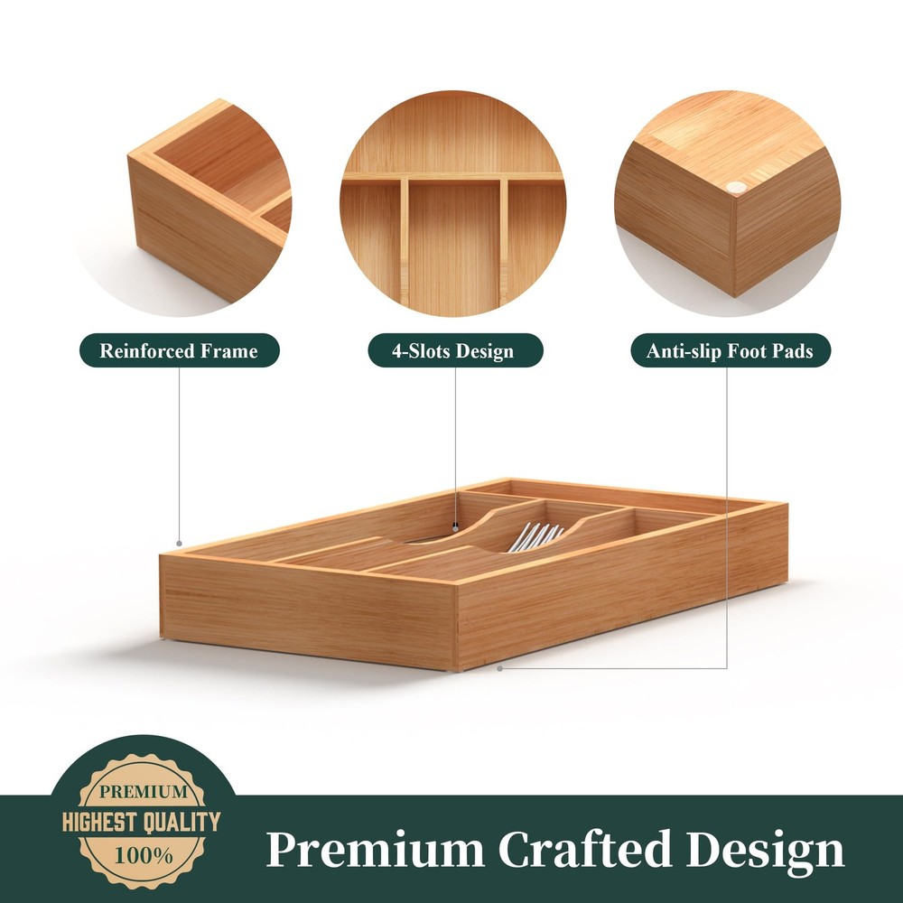 Small Silverware Organizer, Bamboo Kitchen 6.7x12 Inch, Natural