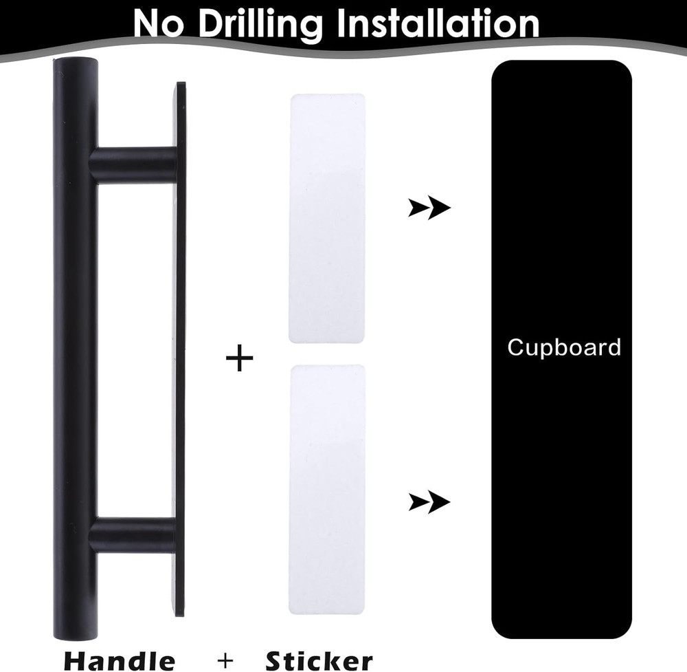 8 Pack Black Adhesive Cabinet Handles Self Stick Drawer Pulls ABS Plastic