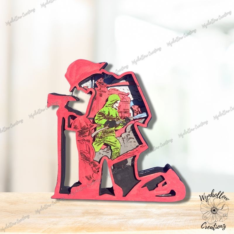 Kneeling Firefighter Wood Layer