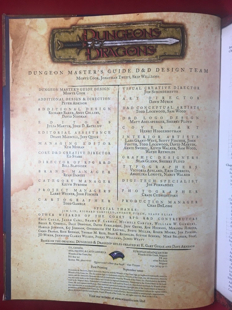 Dungeons & Dragons D&D Dungeon Master’s Guide Core Rulebook II 2000