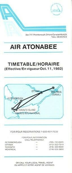 Air Atonabee timetable 1982/10/11