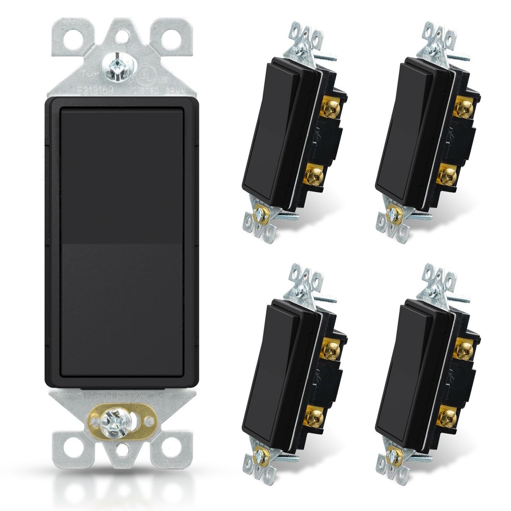 Matte Black Single Pole Decorator Light Switch, 15Amp, 120-277V, Decorative Padd