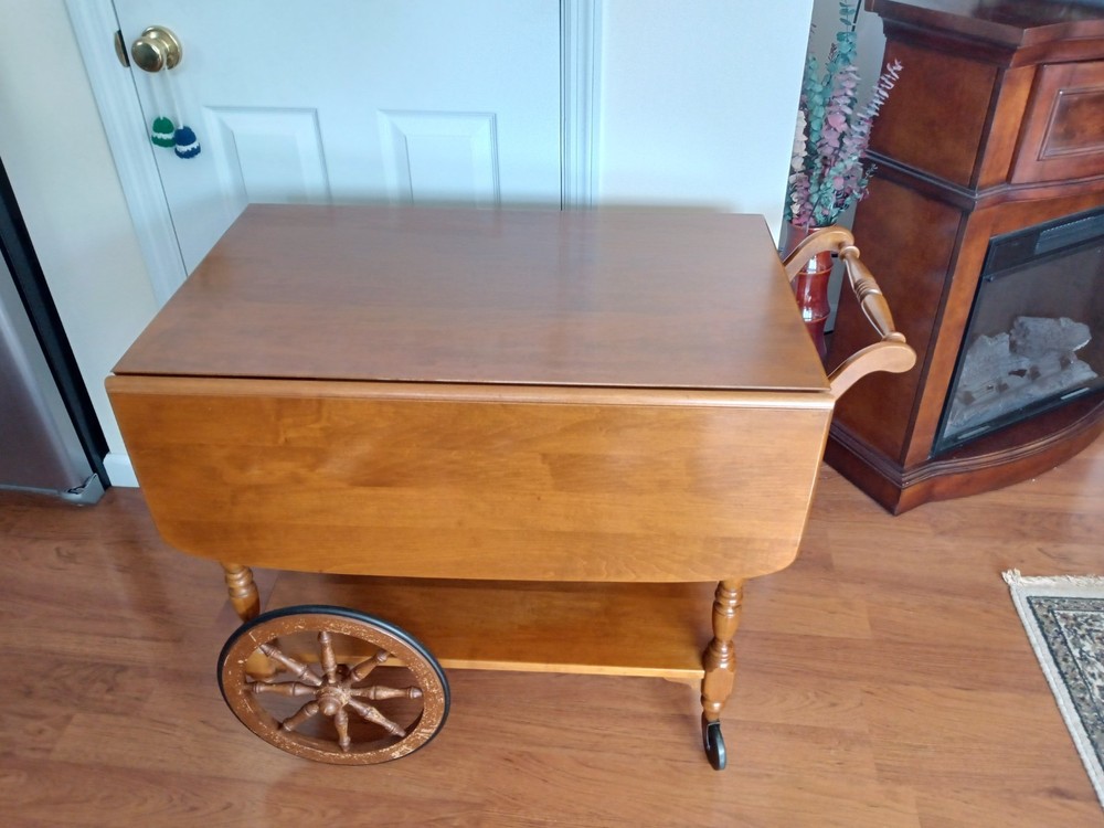 1970's Ethan Allen Early American Solid Maple Drop-Leaf Tea Cart