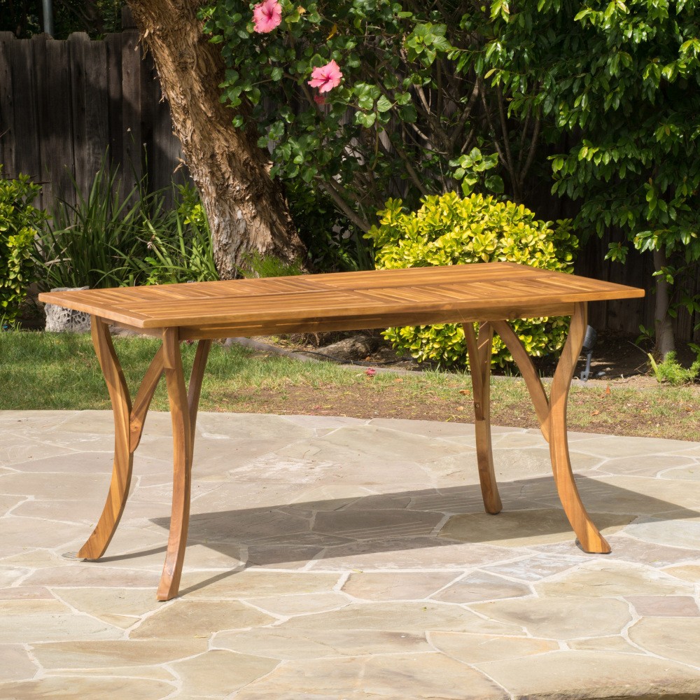 Rectangular Acacia Wood Dining Table 59" Outdoor, Teak Finish, Water Resistant