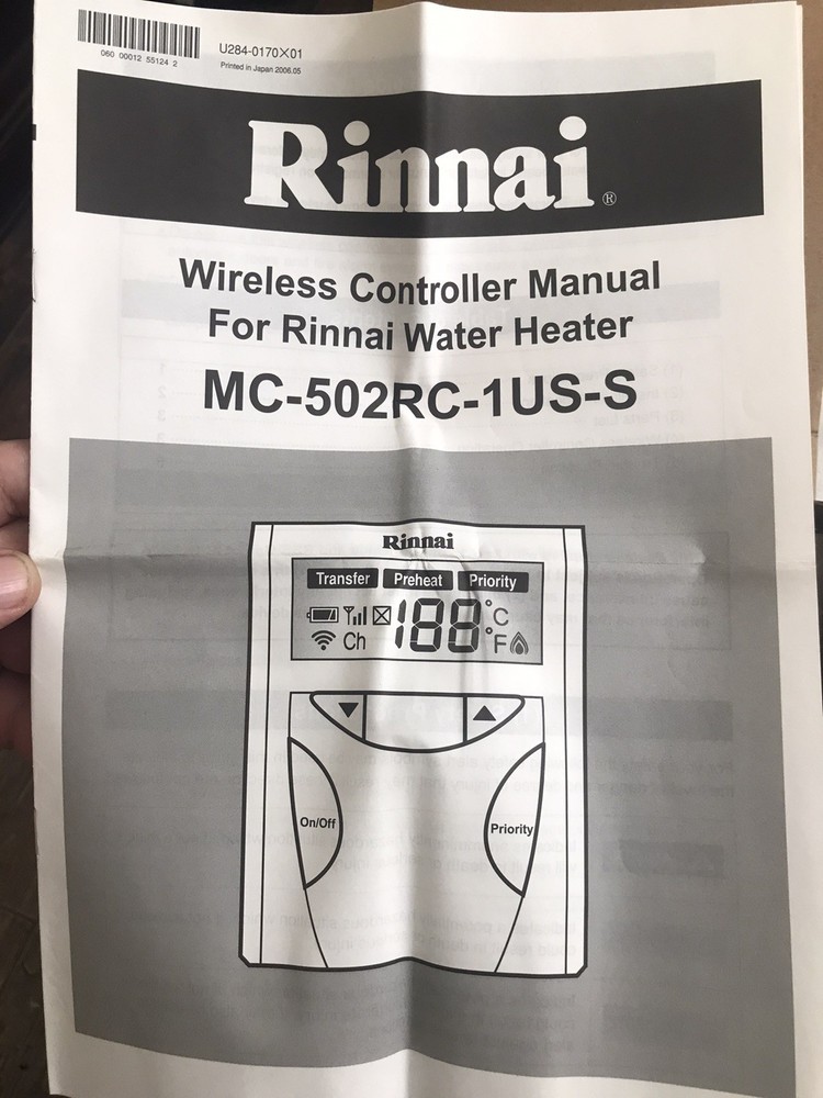 Rinnai MC-502RC-1US-MS Wireless Controller Set, Brand New Made in Japan