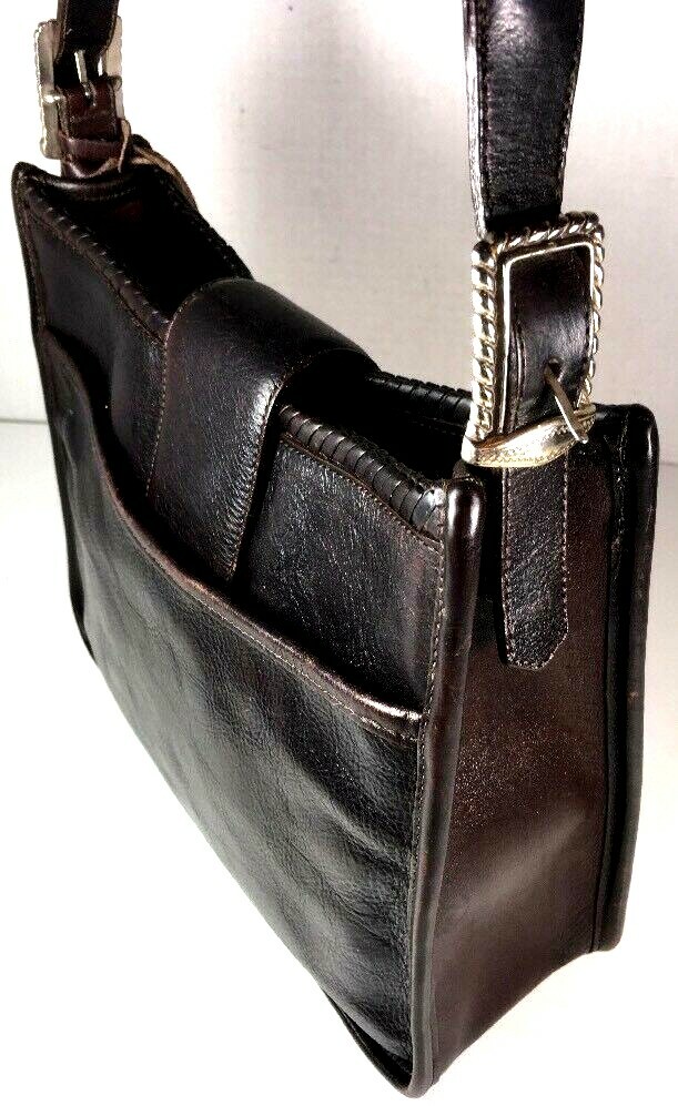 Brighton Vintage Black with Brown Trim Shoulder Bag-Distressed