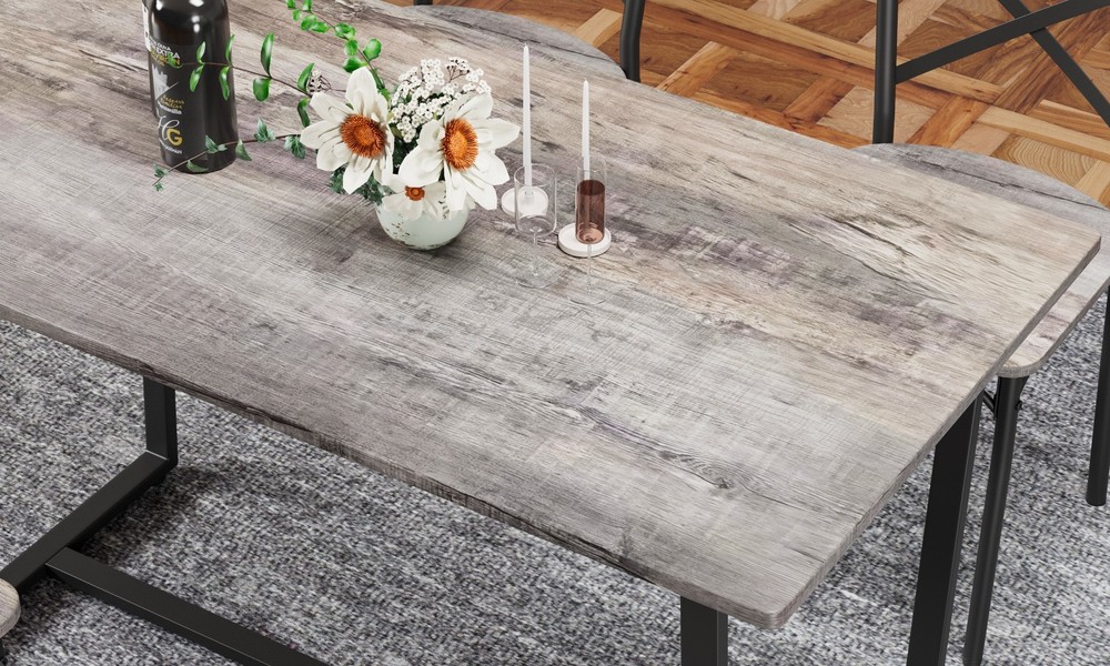 Industrial 4-Pc Table Chair Set Solid Backrest Durable Style