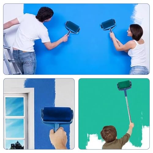 Refillable Paint Roller, Plastic & Sponge Flocking, 8.07x6.3inch Blue+grey