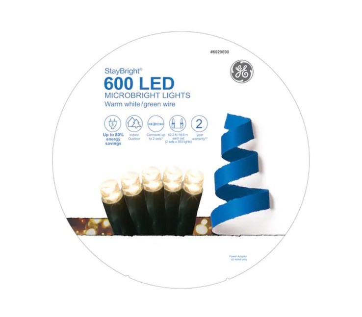 Ge Staybright Micro Bright 600ct LED Warm White Dome String Lights 124 Ft Spool