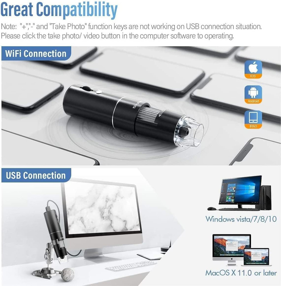 Wireless Digital Microscope, 50X-1000X Magnification Wifi Portable Handheld Mic