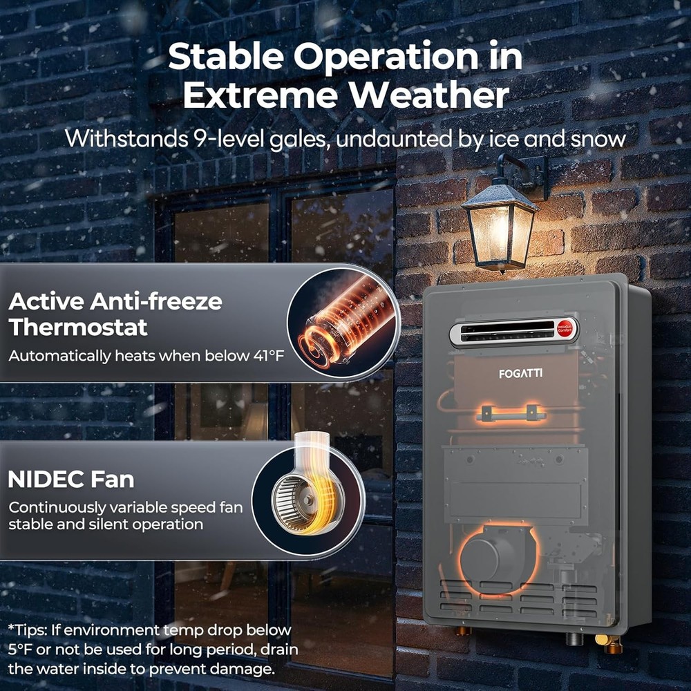 【90% NEW】26L 8.1GPM Tankless Water Heater 180,000 BTU/h Propane Gas Outdoor